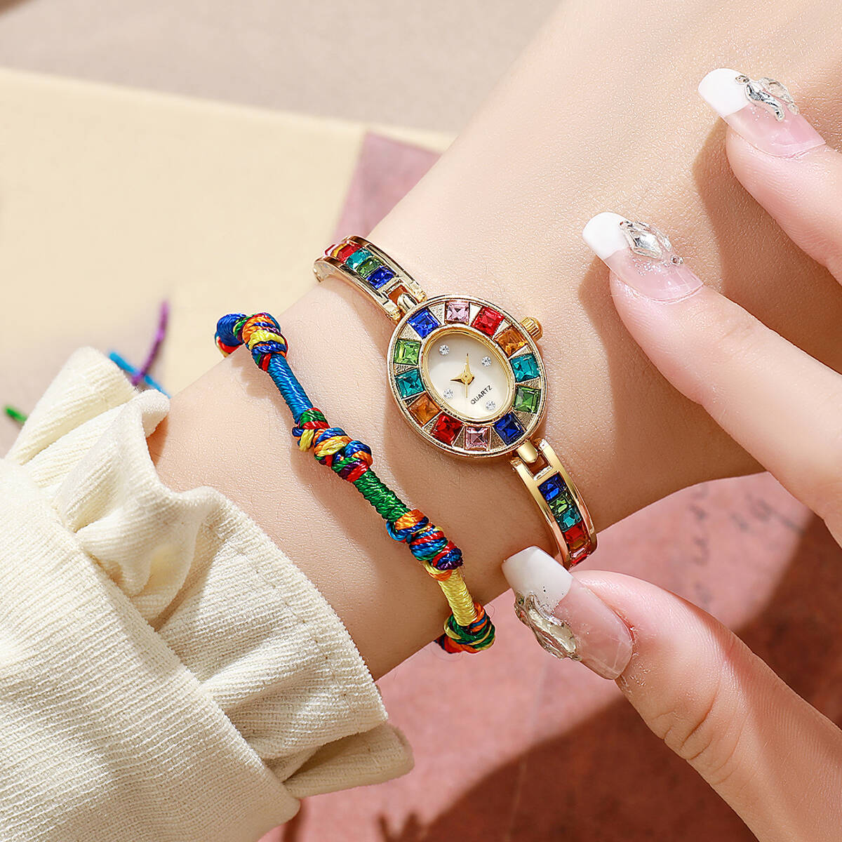 Luxury Watch For Women - 2개/세트 럭셔리 라인스톤 여성용 시계 패션