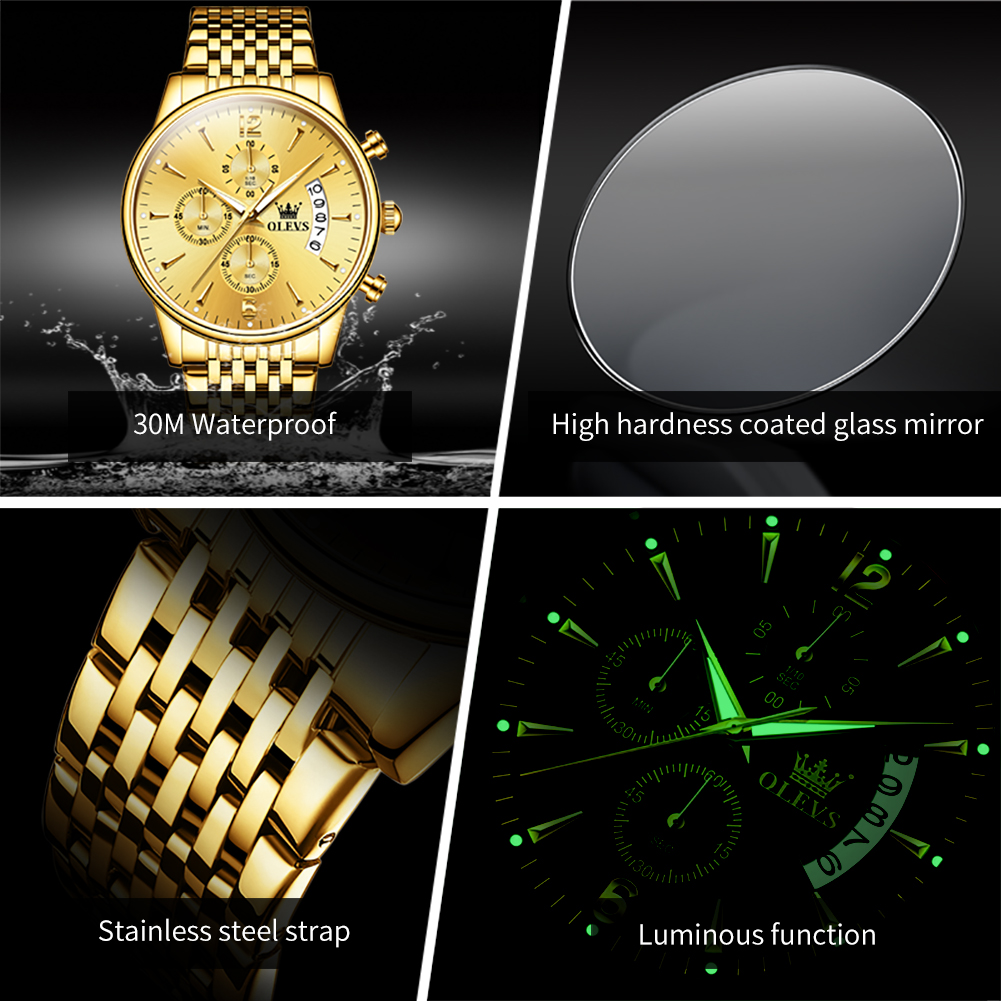 OLEVS 남성용 브랜드 럭셔리 골드 쿼츠 시계 스테인 - Luxury Watch Mockup 리뷰 및 가격