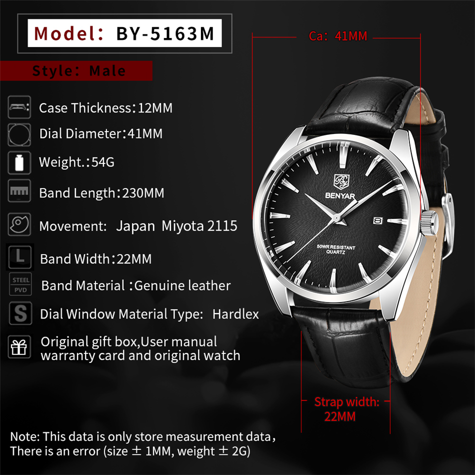 베냐르 5163 최고급 명품 밀리터리 손목시계 가죽 쿼 - Luxury Watch German 리뷰 및 가격