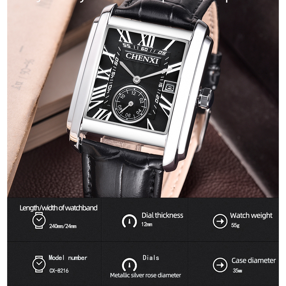 CHENXI 남성용 클래식 스퀘어 브라운 가죽 스트랩  - Luxury Watch Mockup 리뷰 및 가격